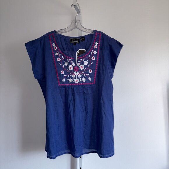 Ana-K Anandas Collection Blue Pink Embroidered Tunic Top Plus Size 1X NWT - Picture 2 of 9